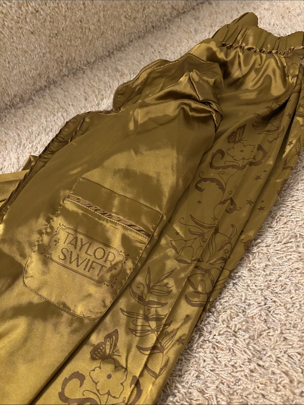 Taylor Swift Metallic Gold Satin Graphic Track Pants